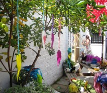 Kids' felt fish drying in the trees, Make yr own Fete @TheRailwaySW16